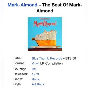 Vinyl the best of Mark – almond 1973 “The city” Fab singer/guitarist Jon Mark